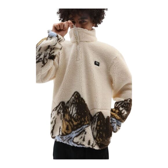 Vans Mt Sherpa Q Zip Fleece Jacket Sweatshirt Mountain Mens Large Ski High Pile - Picture 1 of 15